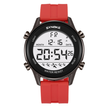 SYNOKE Men's Sports Electronic Watch Lightweight Design Fashion Trend Nightlight Waterproof Men's and Women's Digital Watch RED