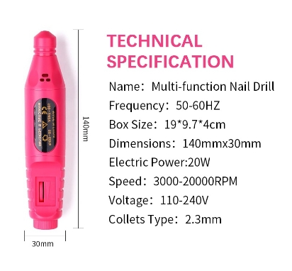 Electric Nail Drill Machine USB Plug Nail Drill Set with 6 Nail Drill Bits Pedicure Nail Drill File Polishing Tool