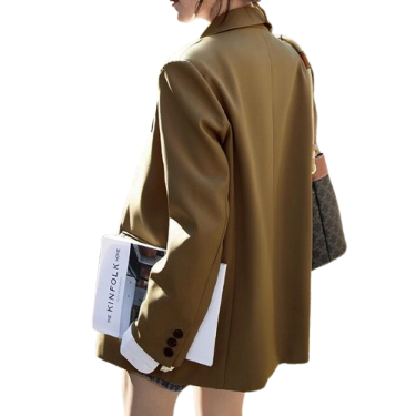 Lovito Women Shoulder Pads Button Blazer Lne19156 (Brown)