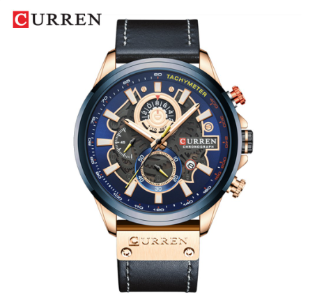 Curren Men's Watch Fashion Leather Original Multifunctional Quartz Waterproof 8380X BLUE