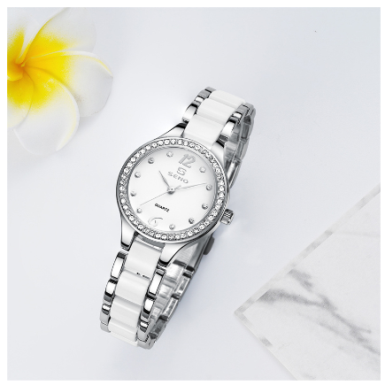 SENO Women Watch Fashion Casual Quartz Wristwatches for Female Elegant Ceramic Strap Watches Waterproof SILVER