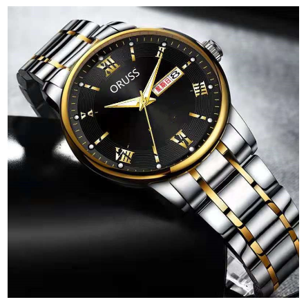 Oruss Luxury Silver Watch Men Original Waterproof Automatic Dual Calendar Quartz Watch Fashion Stainless Steel Strap Men Watch Relo 001