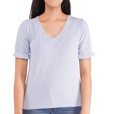 RRJ Basic Tees for Ladies Regular Fitting Ribbed Fabric Trendy fashion Casual Top Tees 96322-U Blue