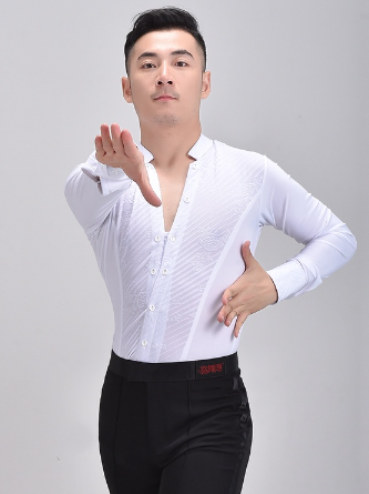 Men's Latin Dance Top Adult Men Dance Shirt Standard Ballroom