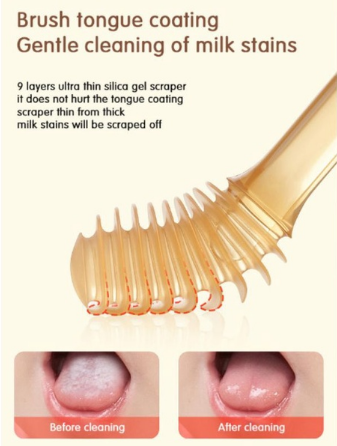 Oral hygiene silicone baby and infant toothbrush with tongue cleaner