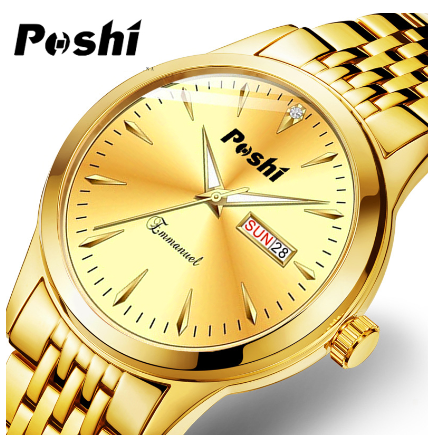 POSHI Men's Brand Watches Stainless Steel Waterproof Luminous Quartz Wrist With Calendar Date M1