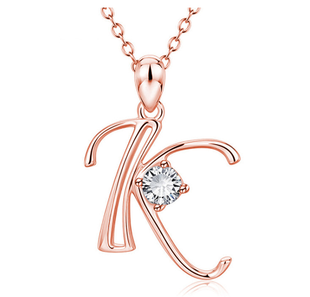 26 Letter Rose Gold Necklace Pendant Classic Fashion Men's and Women's Letter Diamond Necklace Jewelry Wholesale K
