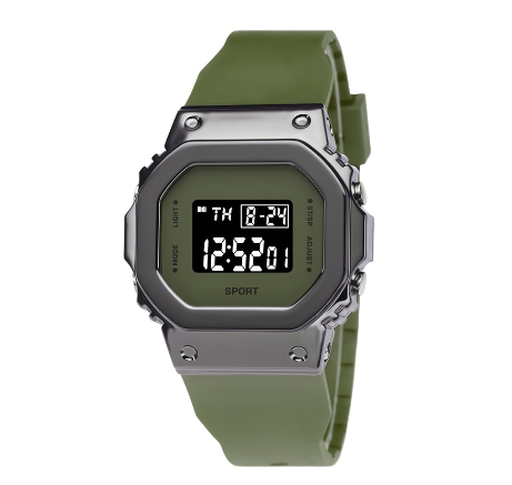 Original LED Multifunctional Digital Unisex Waterproof Sports Fashion Luxury Square Luminous Watch Trendy Men Women Silicone GREEN