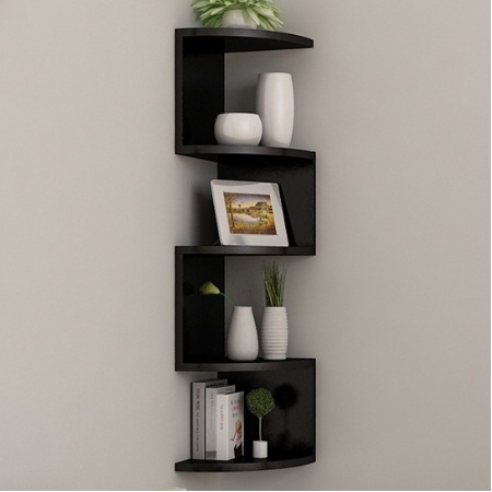5 Tier Minimalist Floating Wall Mount Corner Shelves Rack Display Wall Decor Book Shelf