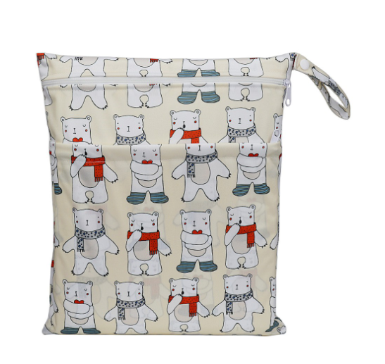 30x37cm Cloth Diaper Wet Dry Bags Double Zipper Mixed Color Printed Portable Waterproof Dag Storage Bag Swimwear Bag C42