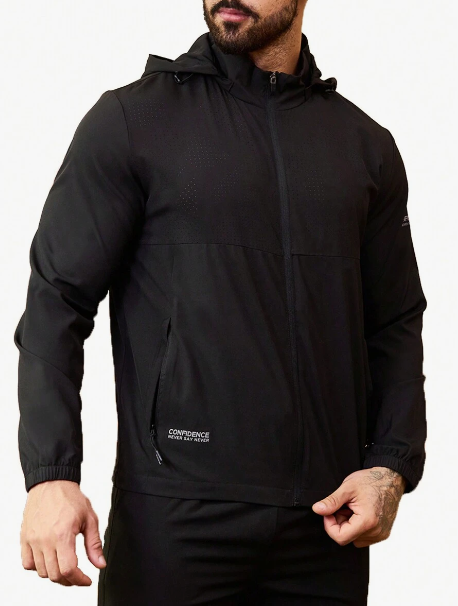 Men's Zipper Closure Hooded Sporty Jacket Workout Tops