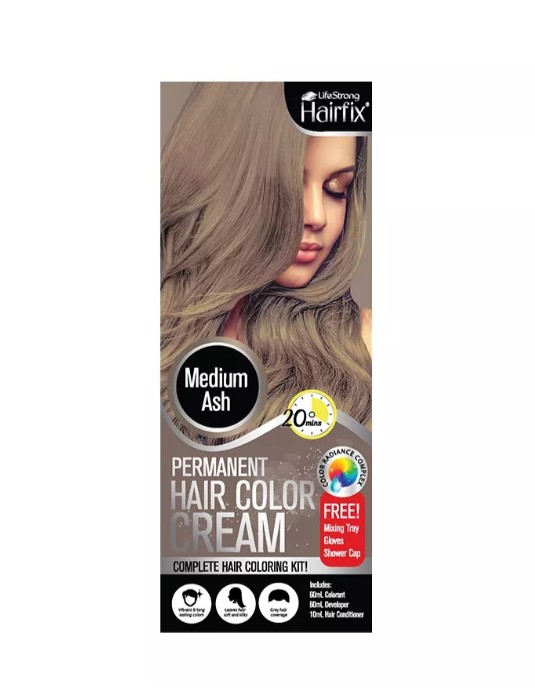 Hairfix Permanent Hair Color Cream Kit Medium Ash 120ML