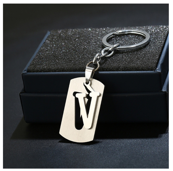 Stainless Steel 26 Letters Keychain Women Men Backpack Purse Charms Metal A To Z Alphabet Pendant With Key Holder For Couple V