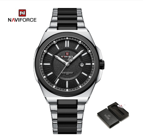 Naviforce NF9212 Men Luxury Gold Sport Quartz Date Clock Business Military Waterproof Wristwatch BLACK SILVER