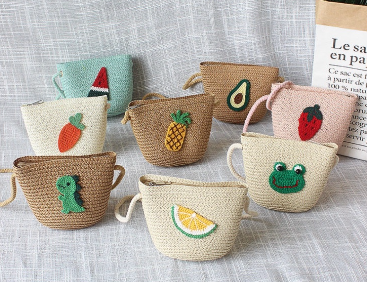 Summer Woven Baby Girls Shoulder Bag Coin Purse Lovely Children Straw Mini Crossbody Bag Cute Kids Princess Accessories