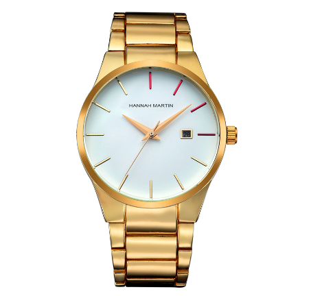 Hannah Martin Watch for Men Stainless Steel Band Quartz Watches Waterproof Watch GOLD
