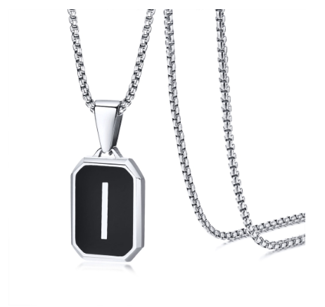 Vnox Brand Fashionable A-Z Letter Men's Necklace, Stainless Steel Simple Pendant, Non Fading Collar, Box Chain Gift Jewelry I