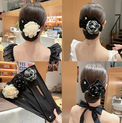 abric Light Luxury Hair Accessories Silk Yarn Big Flowers Camellia Lazy People Twisting Plate Handy Tool Romantic Elegant Bud
