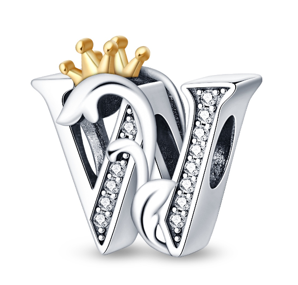 2023 New Pandora Charm 925 Sterling Silver 26 A-Z Letters With Beards Crown Letter Pendant Suitable W