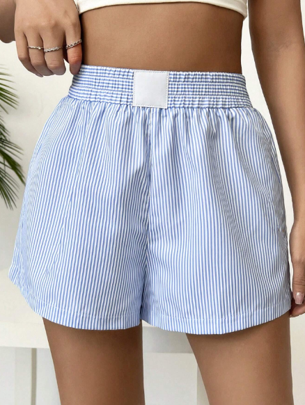 SHEIN EZwear Elastic Waist Striped Shorts