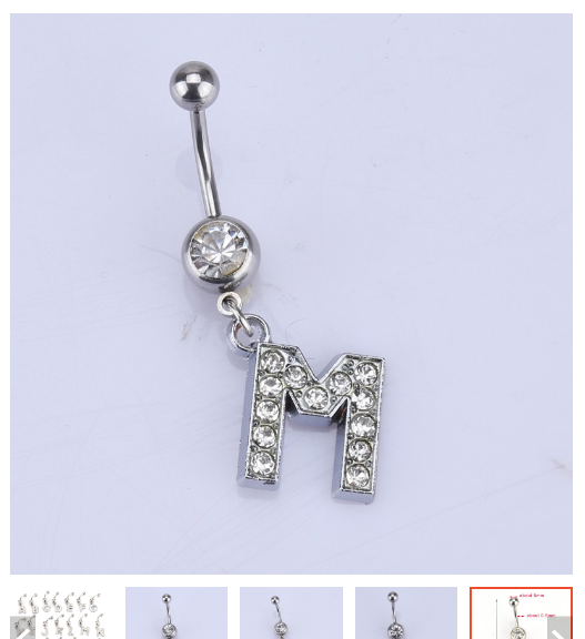 26 Letter A To Z Style Charm Stainless Steel Body Piercing JewelryCrystal Rhinestone Navel Belly Button Ring M