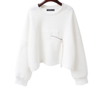 ZANZEA Women Casual Loose Crew Neck Long Sleeve Zip Pullover Sweatshirt