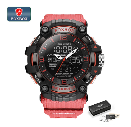 OXBOX New Fashion Digital Watches Men Big Dial Dual Display Outdoors Waterproof Sport Luminous Silicone Watch RED