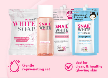 Snailwhite Glow Up Rescue Set (White Soap, Glow Potion Toner, Brightening Day Cream, Icy Mask)