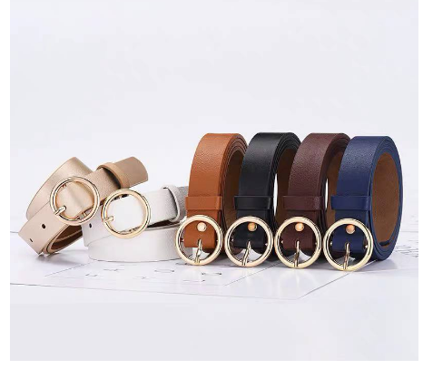 Women Vintage Belts Metal Boho Leather Round Buckle Waist Belt