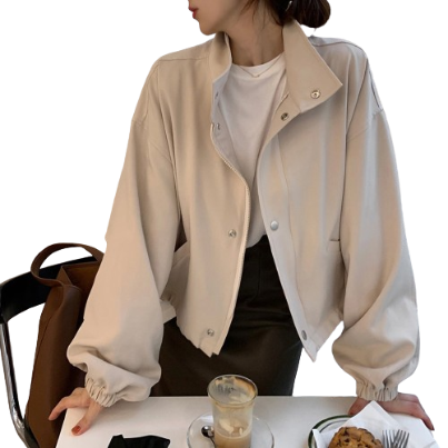 Lovito Women Casual Plain Button Front Pocket Zipper Jacket LNE33073 (Apricot/Black)