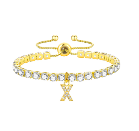 Vnox Cubic Zircon Letter Bracelet for Women Girl,18K Gold Handmade Initial Tennis Shiny Wedding Chain Link Jewelry Gift X