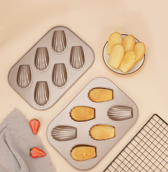 6 Cups Cake Baking Mould Muffin Madeleine Pan Non-Stick Shell Shaped Cake Chocolate Mold Tray
