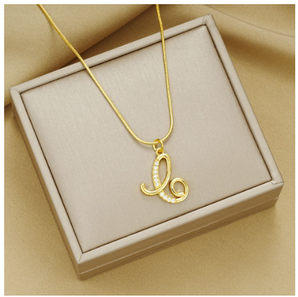 18K Gold Letter Pendant Necklace Retro Snake Chain Choker Diamond Couple Necklaces Jewelry Accessories Gift