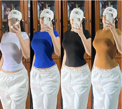 Sanah.H Top sell Basic Double Lining Full Length Round Neck Shirt Body Fitted Plain Tops