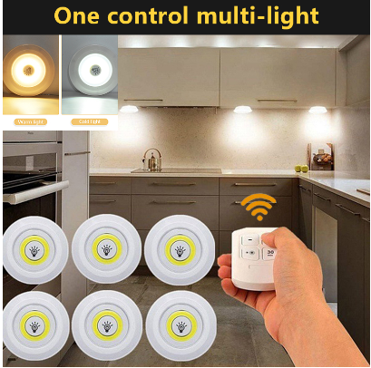 Super bright adjustable wireless remote control button COB energy saving night light for stairs bedroom wardrobe bedside kitchen cabinet