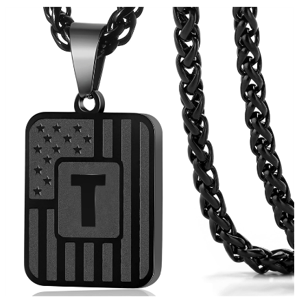 Gun Black 26 Letter Square Plate Stainless Steel Pendant Necklace Fashion Men's and Women's Jewelry Wholesale T