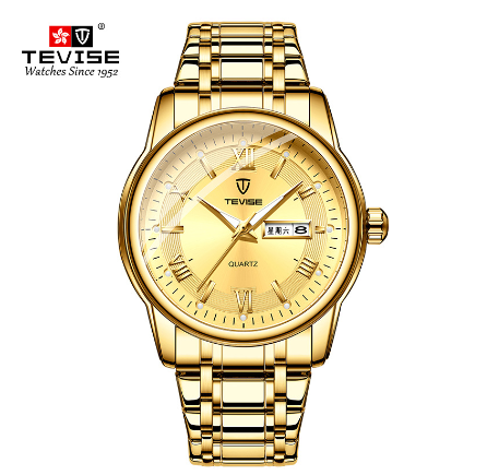 Original TEVISE Watch for Men Quartz watches Gold Luxury Waterproof watch men Wristwatch Stainless Steel Steel R886 4