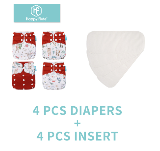 Happyflute 4Pcs Pocket Diapers Plus 4 Pcs Microfiber Insert Reusable Washable Ecological Cloth Diaper Fit 3 15kg Baby Set 39