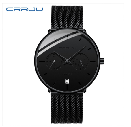CRRJU Men's Watch Original Brand Multifunctional Fashion Business Analog Quartz Stainless Steel Waterproof 2263 X BLACK 1