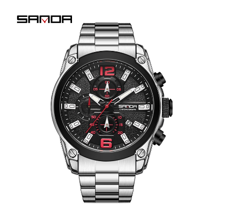 Sanda Business Trend Success Men's Watch Luxury Sports Watch Multifunctional Watch SILVER BLACK