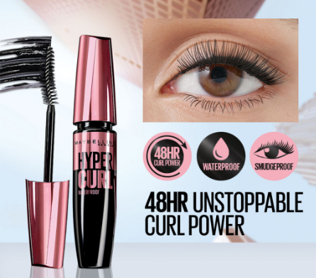 Maybelline Hypercurl Mascara (9.2mL / Black) - Curl Power, Long lasting, Smudge Proof, 36HR