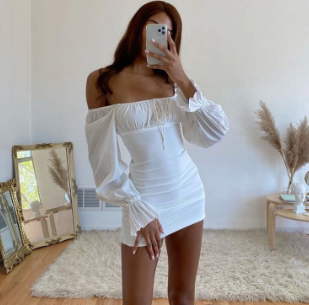 Long Puff Sleeve Off-shoulder Bodycon Dress