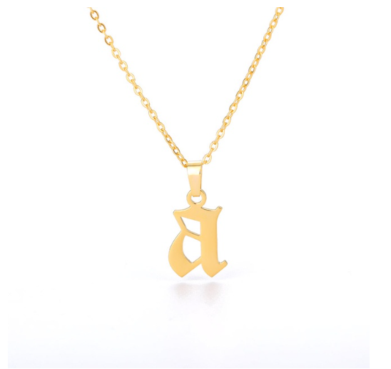 Maxzone Tiny Old English Letters Necklaces For Women Lowercase Initial A-Z Letter Pendant Necklace Men Vintage Font Boho Jewelry Gift A