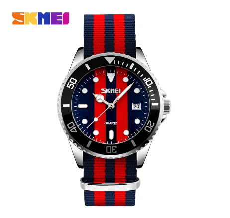 Skmei 9133 Men's Quartz Casual Nylon Band Watches 30ATM Waterproof BLUE RED BLUE