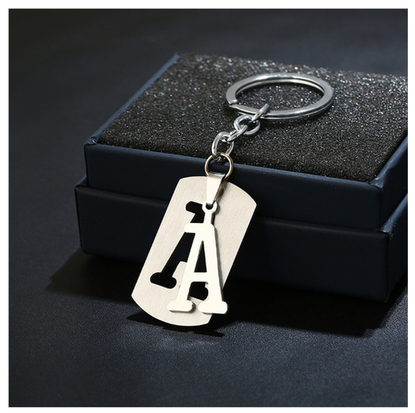 Stainless Steel 26 Letters Keychain Women Men Backpack Purse Charms Metal A To Z Alphabet Pendant With Key Holder For Couple A