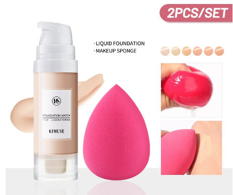 KIMUSE Set Waterproof And Full Coverage Liquid Foundation With Sponge