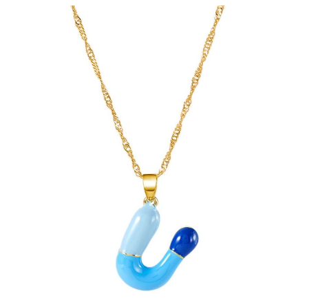 Fashion Simple English Capital A-Z Necklace Colorful 26 Letters Necklaces For Men And Women Jewelry Gifts Drip Oil Summer Letter U