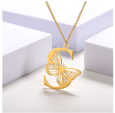 High-quality 18k Gold Plated A-Z Letters Necklace Stainless Steel Butterfly Necklace for Women Men Couple Fashion Jewelry S