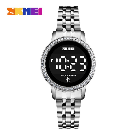 Skmei Diamond Style Stainless Steel LED Light Watch for Women SILVER