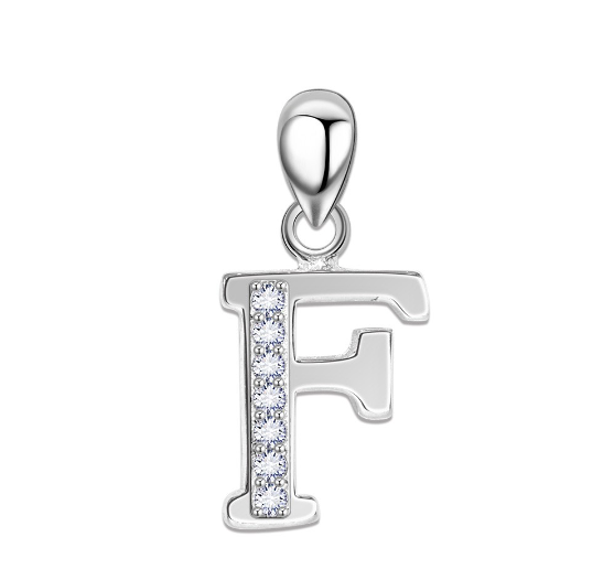 Tom Silver Pendant Initial Letter with Stone A to Z Fashion Accesories 92.5 Sterling Silver SP676 F
